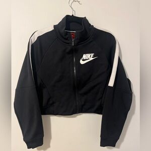 Nike Black Cropped Bomber Jacket with White Stripes